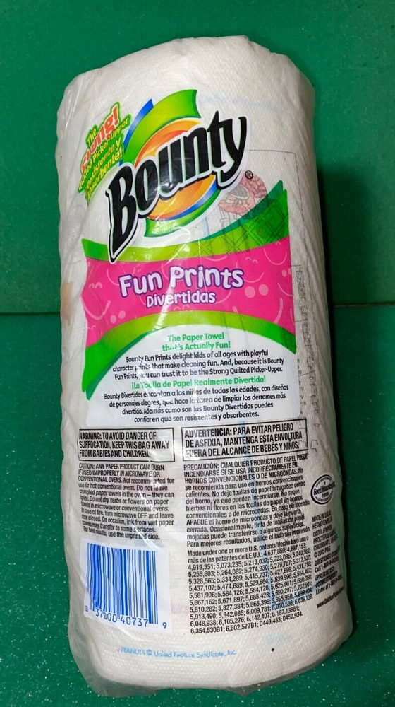 Bounty 90-Sheet Roll Fun Prints-PEANUTS/SNOOPY-Original Sealed/Never Used