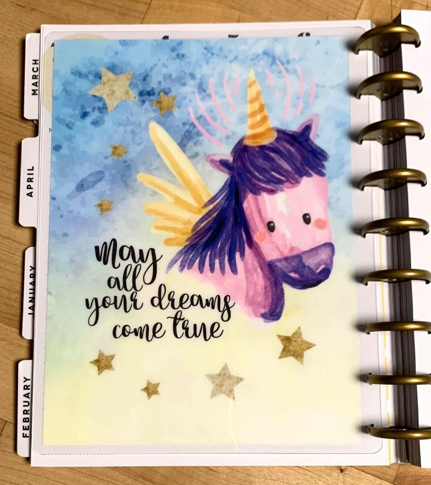 Unicorn "Make dreams come true" 2-Sided Dashboard for use with Happy Planner