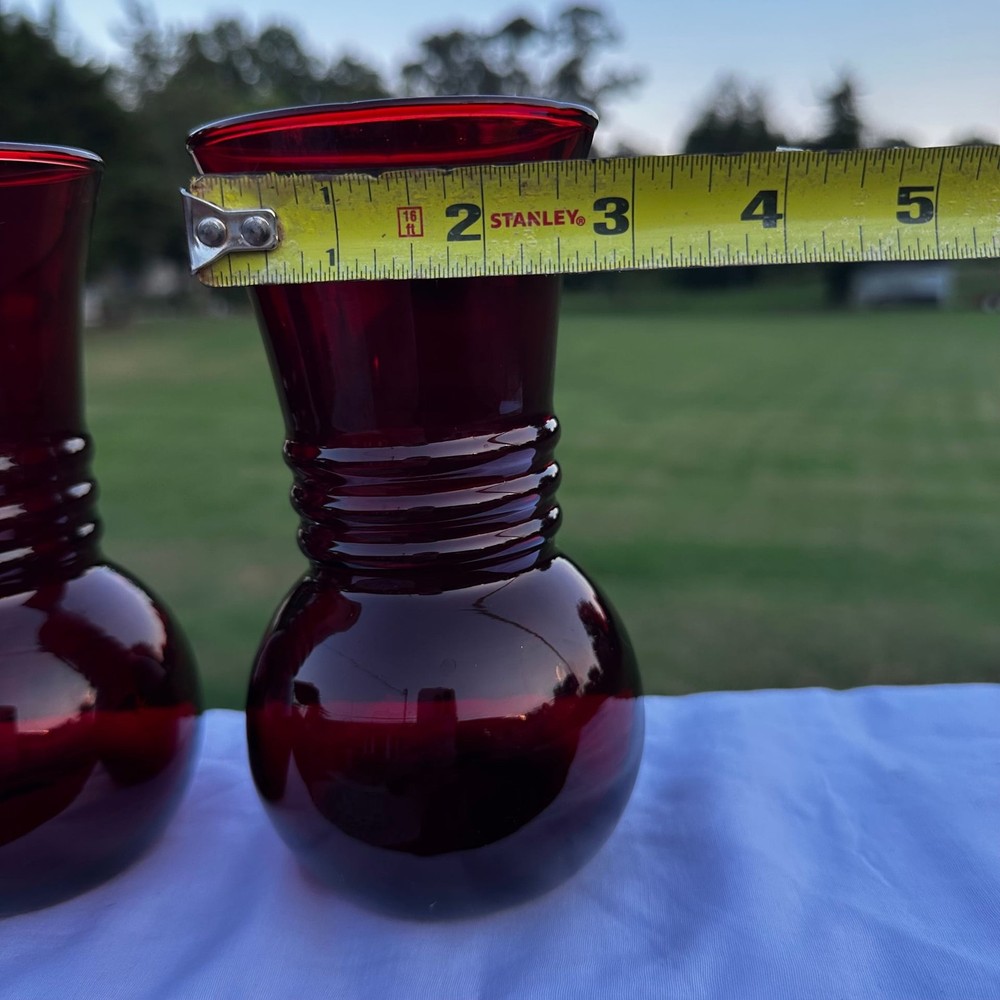 Pair of Ruby Red Anchor Hocking Vases MCM Classic