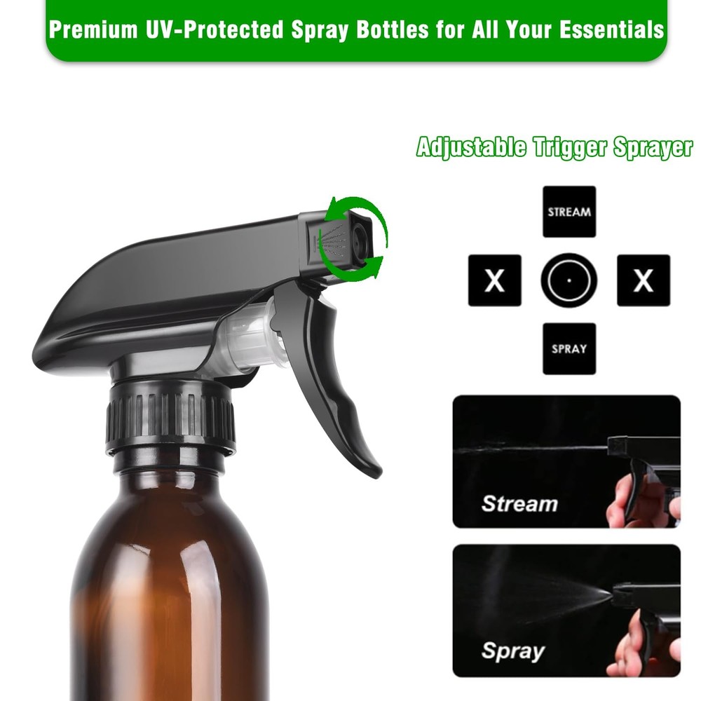 4oz Amber Glass Spray Bottles 2Pack Refillable for Essential Oils