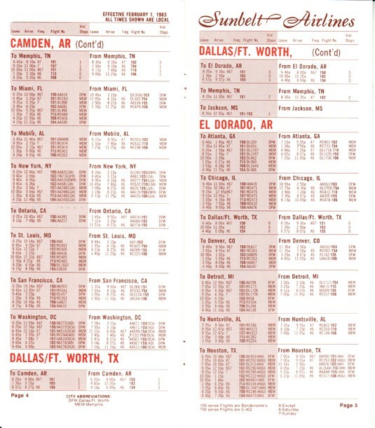 Sunbelt Airlines timetable 1983/02/01