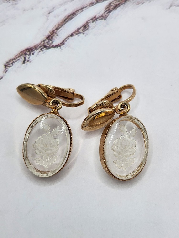 Clear Flower Clip On Earrings