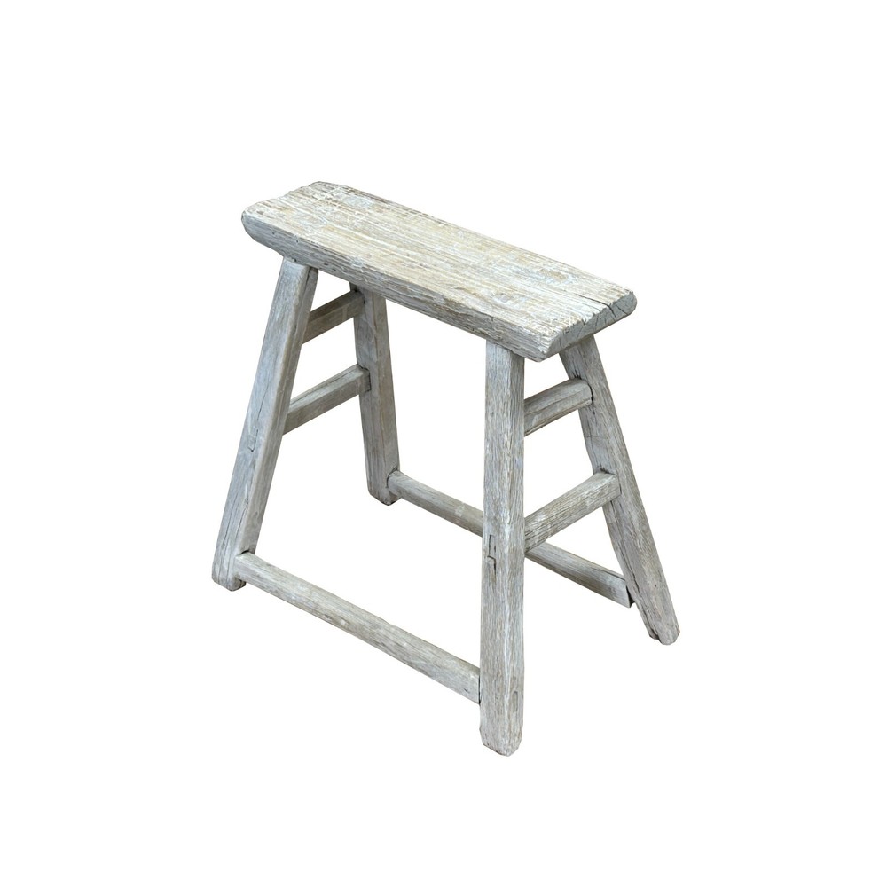 Rustic Raw Rough Wood Grain Rectangle Slim Stool Bench Side Table ws4591