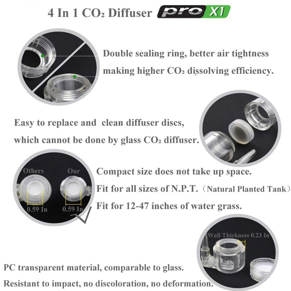 CO2 Diffuser 4- in-1 Function, Ultramicropore Atomization U-Shape Air Intake ...