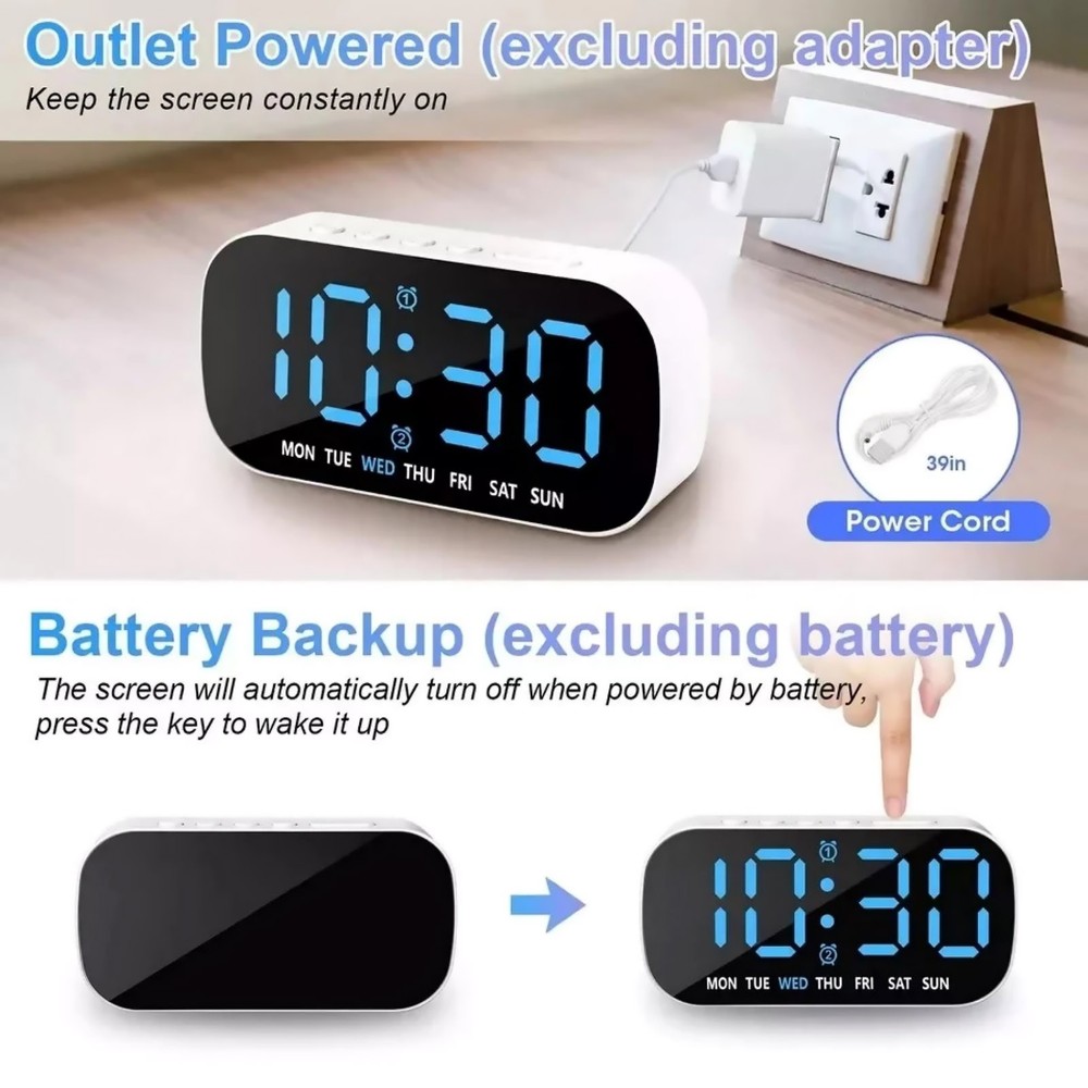 Large White LED Display Electric Digital Alarm Clock With Snooze Function