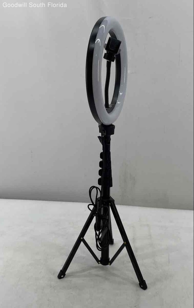 LED Black Adjustable Tripod Camera Ring Light With Accessories Not Tested