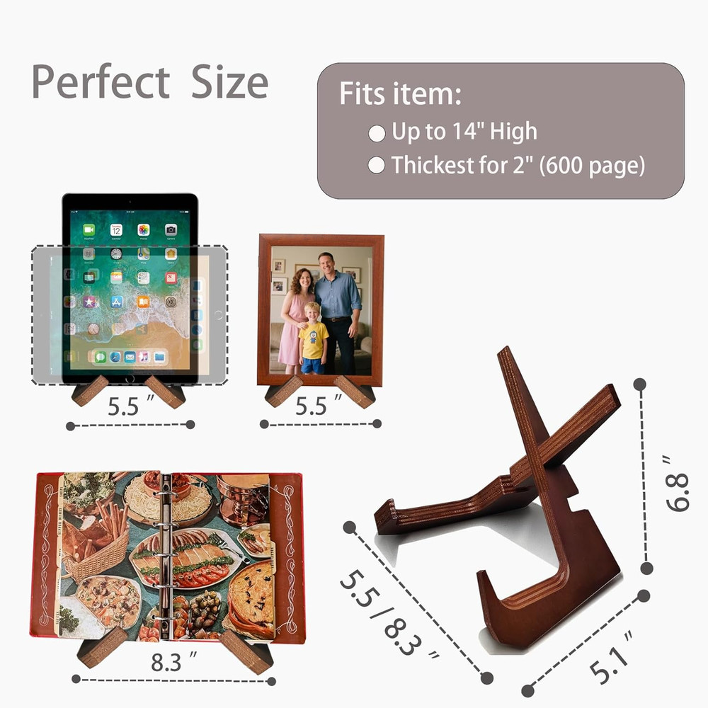 Adjustable Wooden Cookbook Stand Kitchen Book Tablet Display Holder Gift