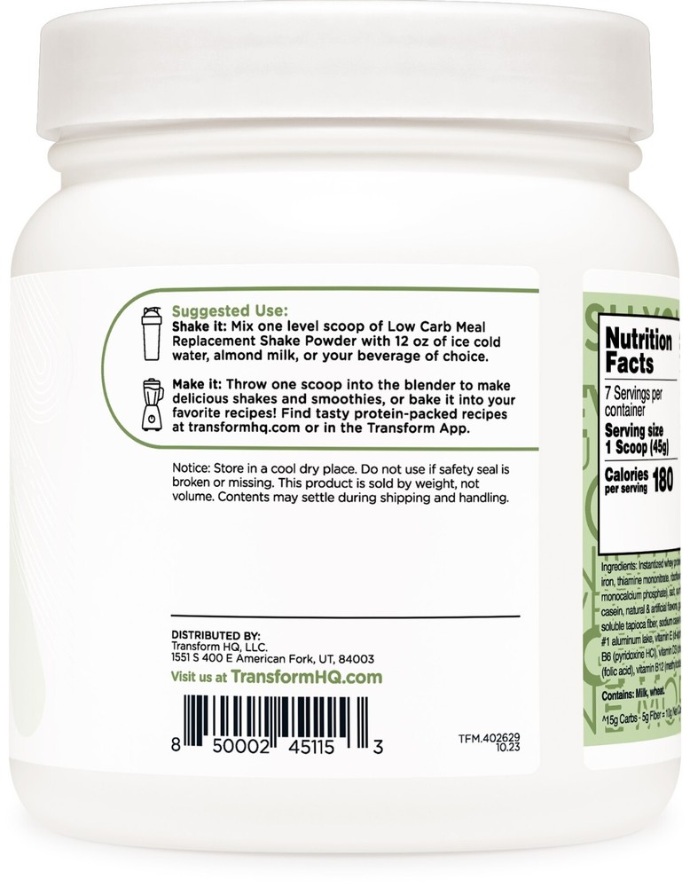 TransformHQ Meal Replacement Shake Powder 7 Servings (Mint Chocolate Chip)