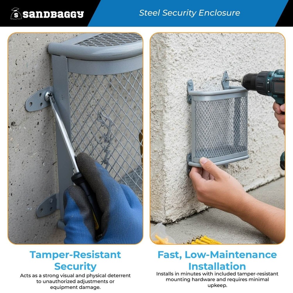 Wall-Mounted Irrigation Controller Lock Box Cage–Security Enclosure - Sandbaggy