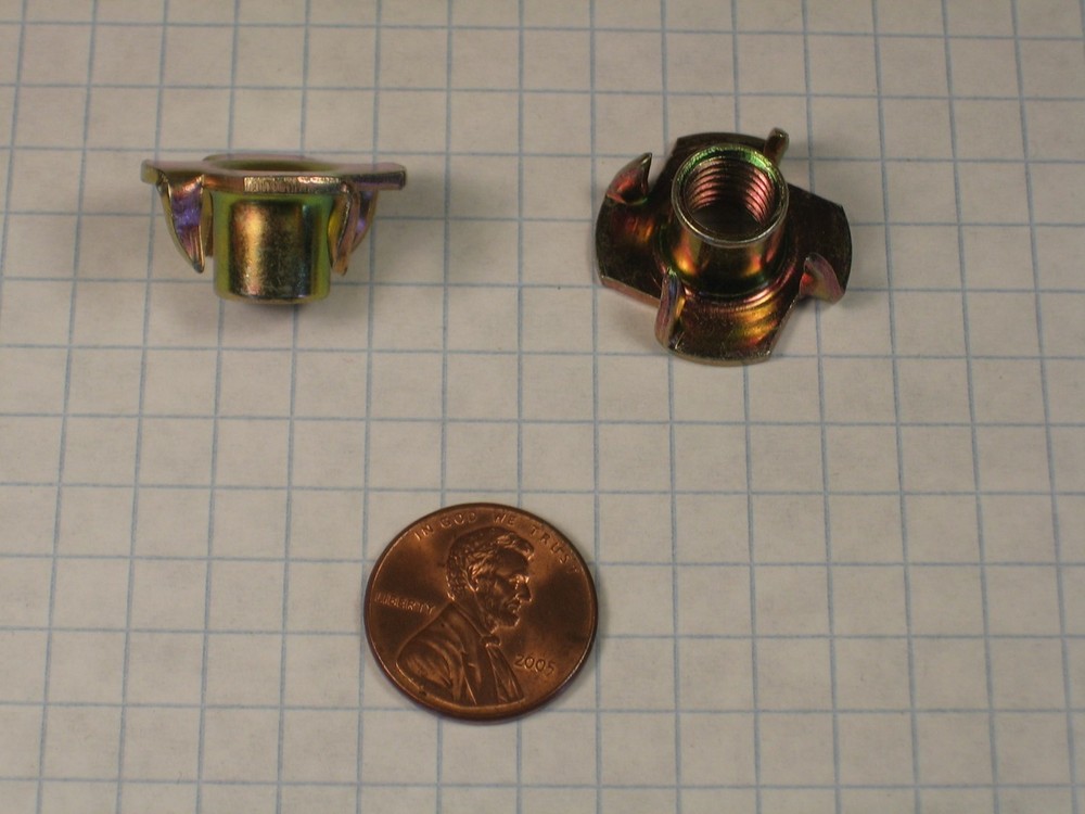 TEE NUT, M8 THREAD, 4-PRONGED, PLAIN STEEL, 10mm BARREL
