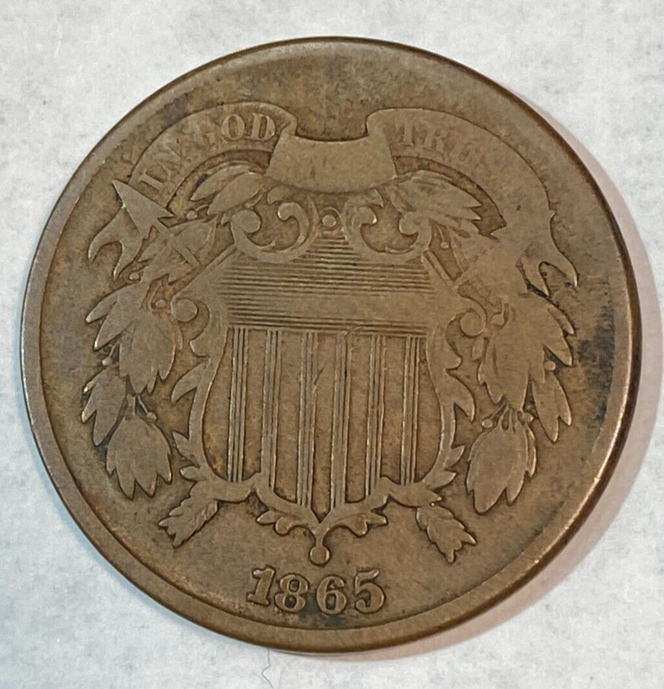1865 Plain 5 Two Cent Piece Nice Original VF CHRC