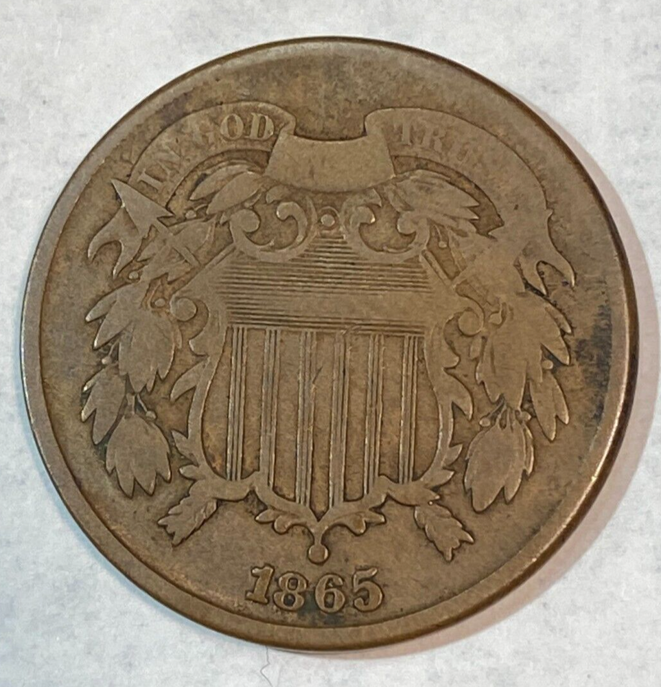 1865 Plain 5 Two Cent Piece Nice Original VF CHRC