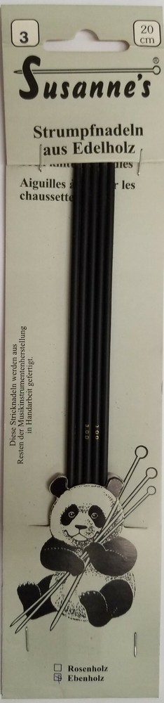 Suzanne's EBONY DOUBLE POINT Sock Needles 20 cm, Various Sizes