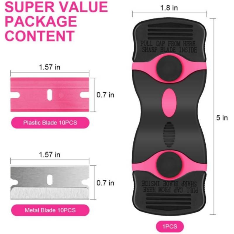 Razor Blade Scraper Tool Kit - Razor Scraper & 20 Pcs Extra Blades for Window