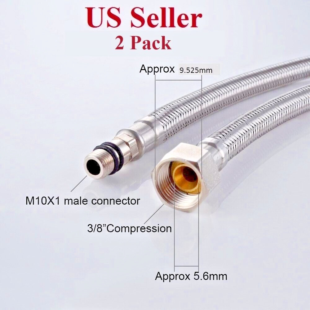 2 pack 3/8" OD Water Supply Hose for kitchen & vanity Faucet Stainless 19"