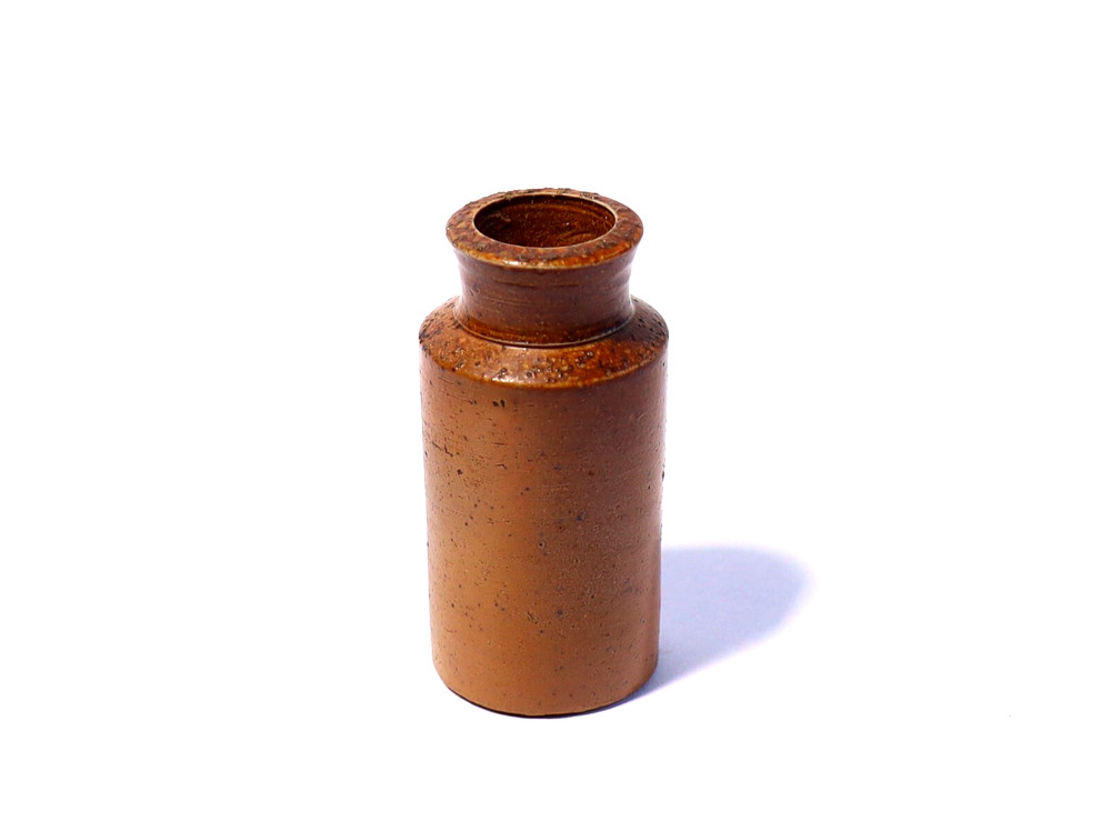 c1900 Miniature / Sample Salt Glazed Stoneware BLACKING POT Jar 2"
