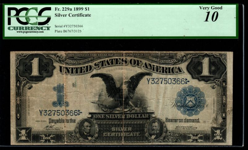 Fr 229a 1899 $1 Silver Certificate PCGS 10 Black Eagle KEY NOTE DATE RIGHT