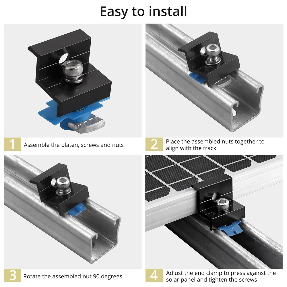 Anbte 10pcs Solar Panel End Clamp for 1.18"(30mm) & 1.38"(35mm), Black