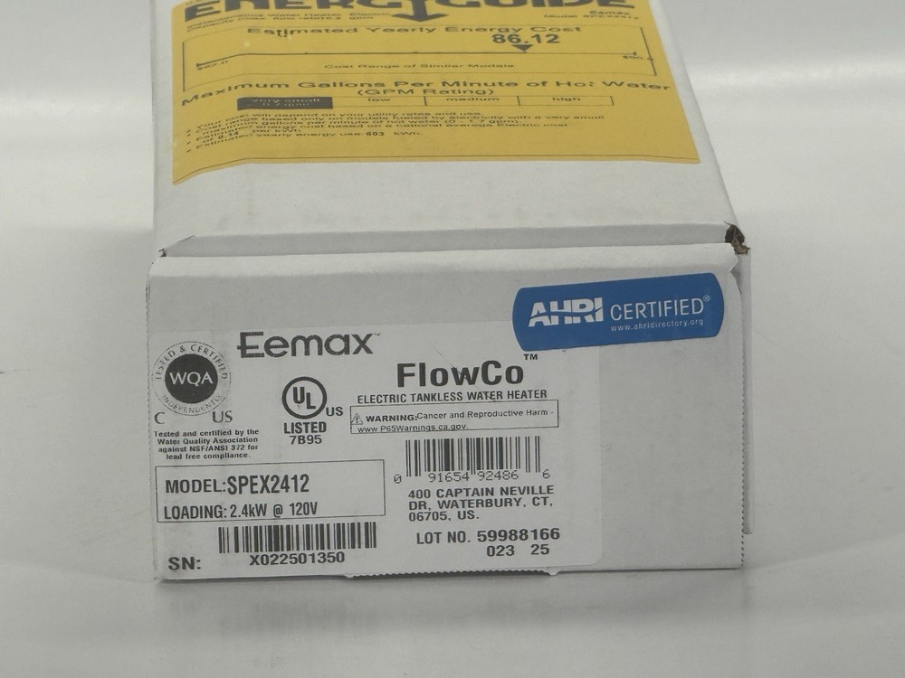 Eemax SPEX2412 FlowCo Electric Tankless Water Heater - NEW