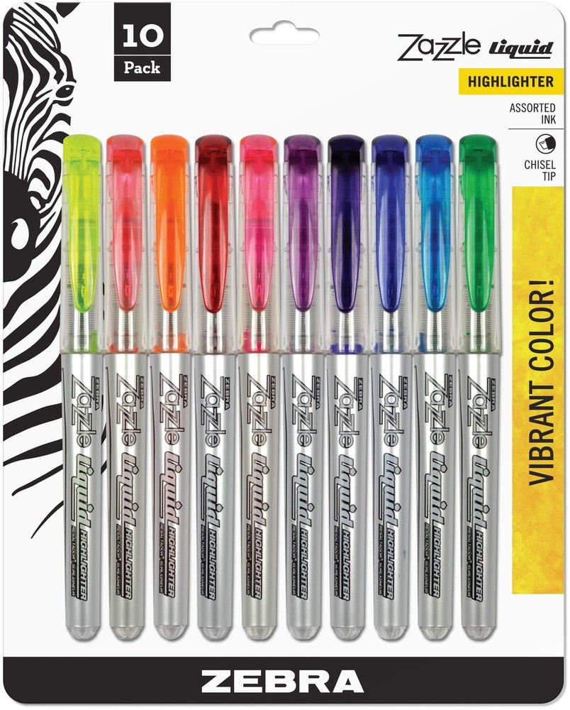 Zebra Pen, Liquid Zazzle Highlighter, Chisel 1 Count (Pack of 10), Assorted