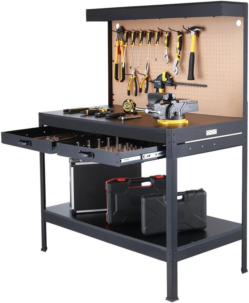 48" Workbench with Power Outlets & Light, 500LBS Capacity, Heavy-Duty Table