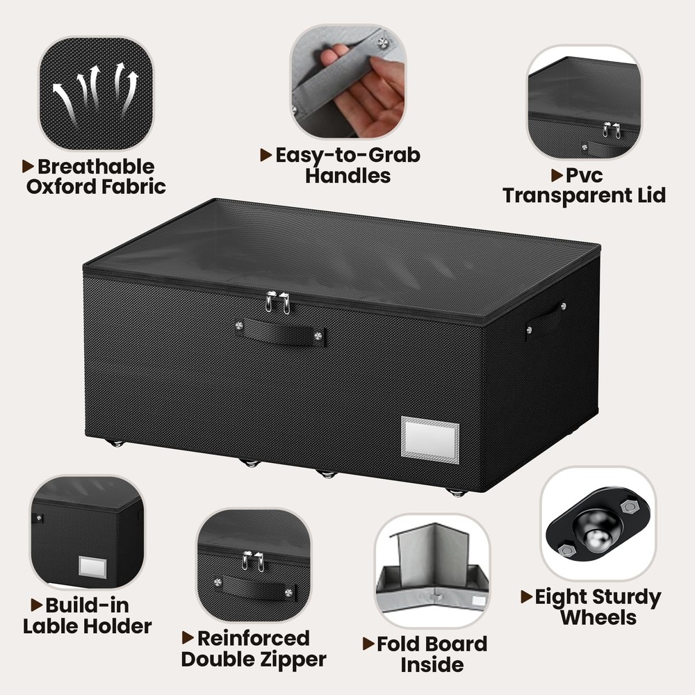 Underbed Storage with Wheels, 2 Pack Under Bed Storage Containers with Clear ...