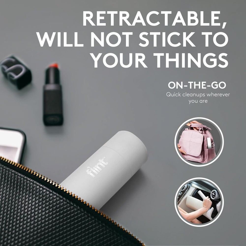 Portable Lint Roller, Retractable Refillable, 30 Sheets, 2 Count, White