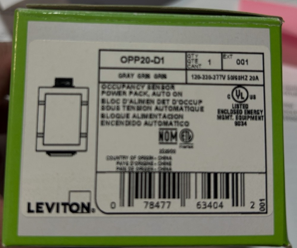Leviton Occupancy Sensor OPP20-D2 Power Pack NEW