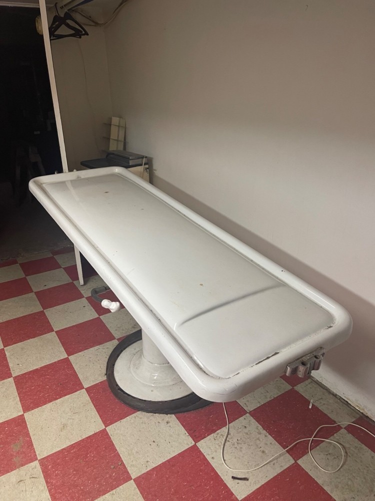 Vintage Hydrolic porcelain embalming table