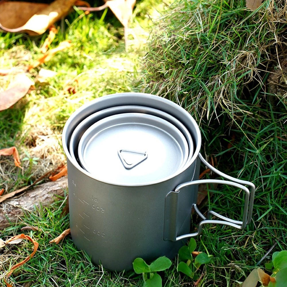 Titanium Cooking Pot Mug Cup Folding Handles for Backpacking/Camping Cookware