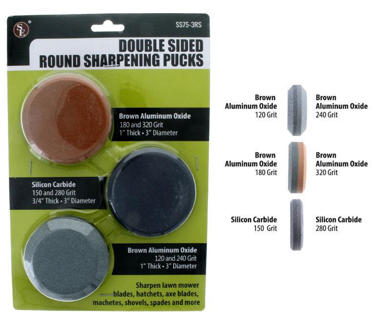 3Pc/3" Double Sided Round Sharpening Stone - Puck Set