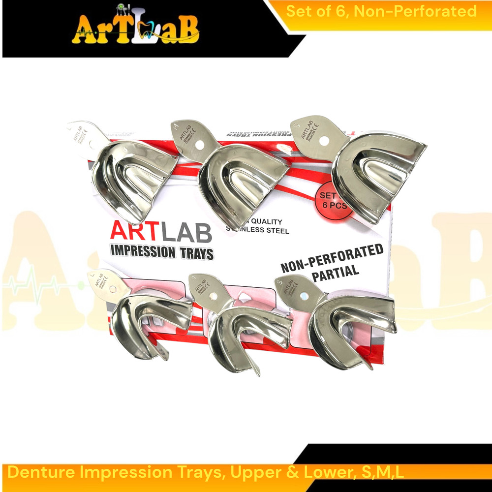 Set of 6 Denture Impression Trays, Upper & Lower, Small, Medium, Large, Plain