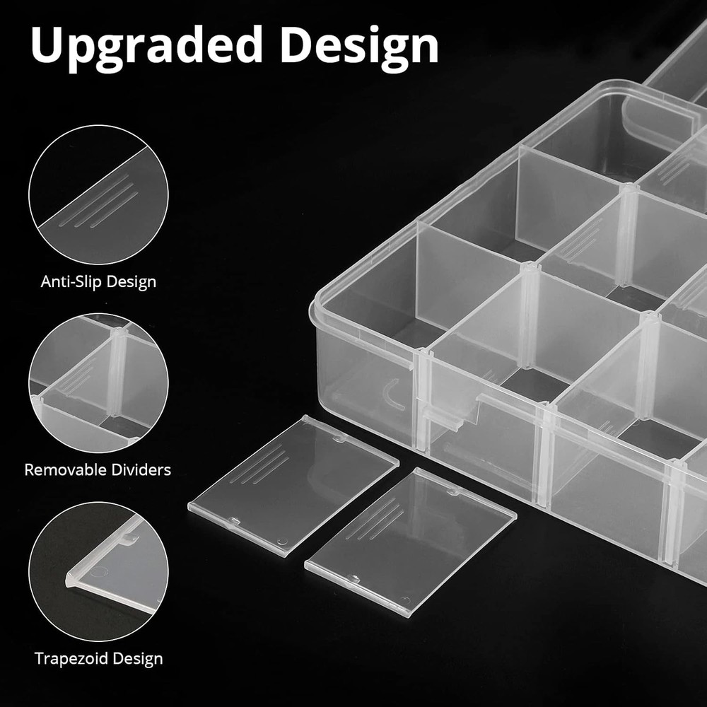 18 Grids Plastic Organizer Box with Dividers, Clear Compartment Container Sto...