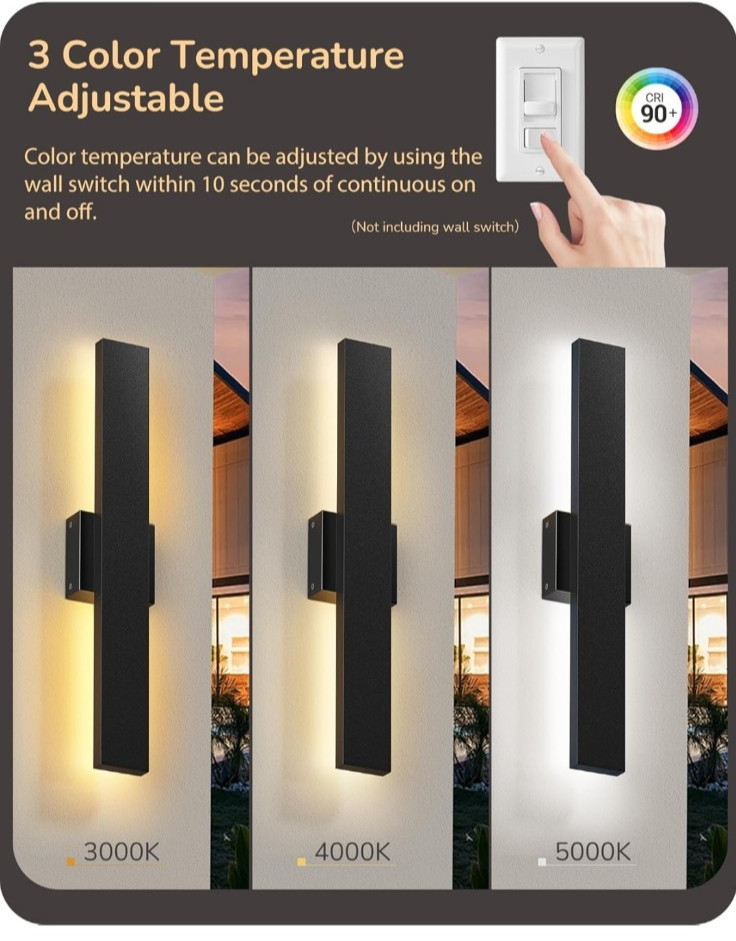 EDISHINE 2 Pack LED Outdoor Wall Lights Dimmable, 15.7" Rectangular Modern Exter