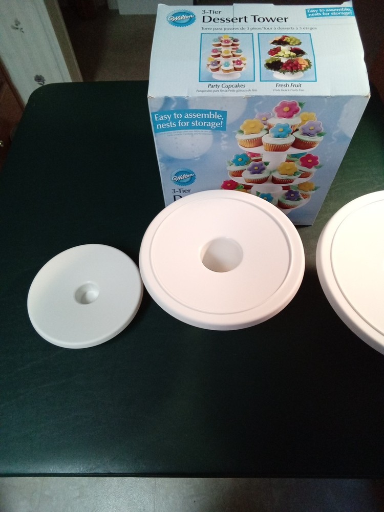 Wilton Plastic White 3-Tier Dessert Tower Easy to Assemble Open Box