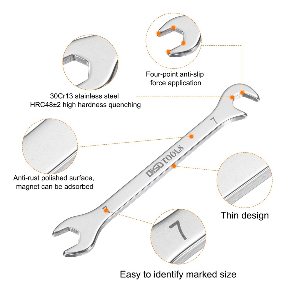 2pcs Super-Thin Open End Wrench 7mm Metric Angled Open-End Wrench