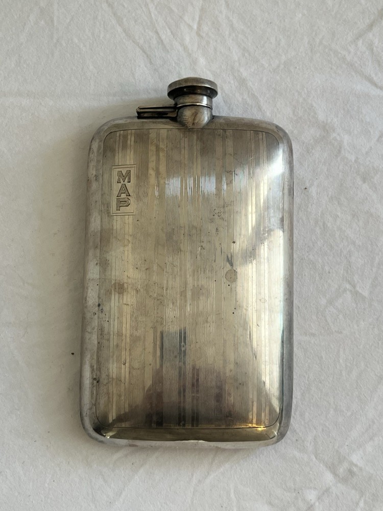 Large American Sterling Silver Flask Marked Tight Cap