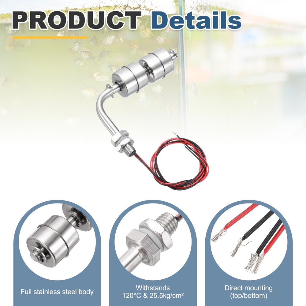 Float Switch 110mm Rod 0.5A Horizontal Double Float for Pump/Alarm 1 Pcs