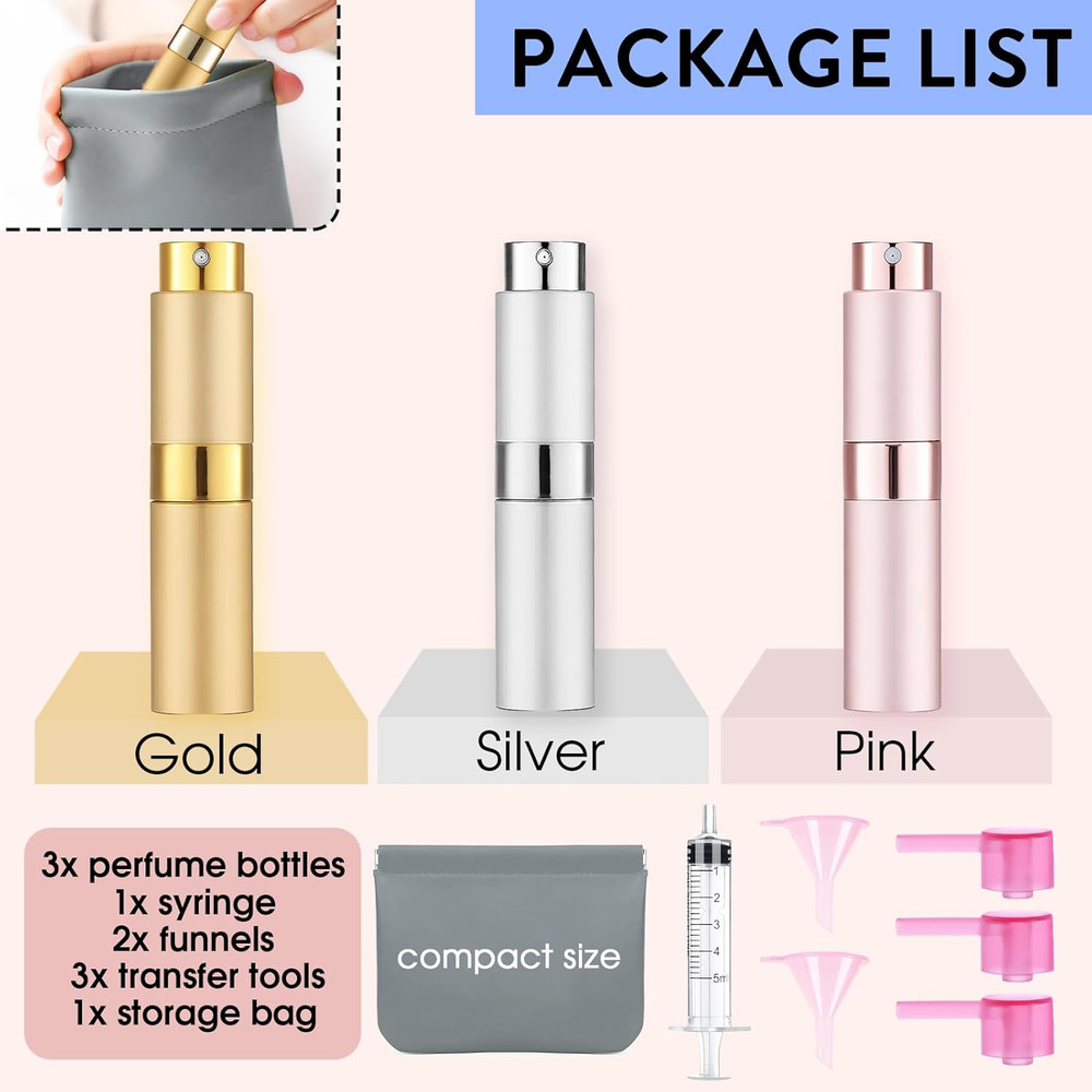 3 Pack 8ML Empty Atomizer Sprayer for Perfume Cologne Spray Bottle for Refill Po