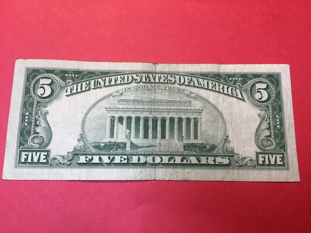 1963 Five Dollar Red Seal $5 Red Seal Note US, 1 Note