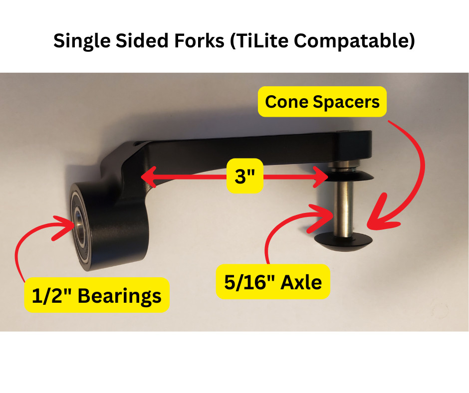 Pair (2) Single Sided Forks with 5/16' Axles & (2) 4" Caster Wheels