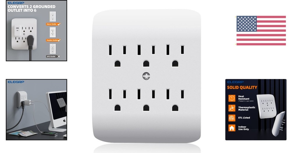 Compact White 6-Outlets Power Extender with Mounting Options - Certified