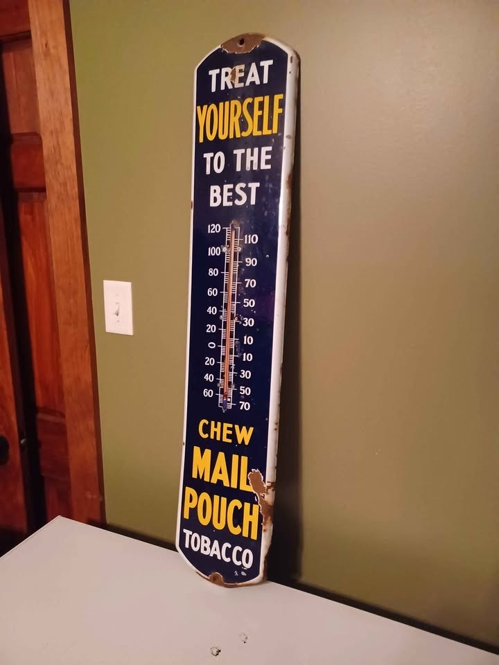 Antique Porcelain Mail Pouch Thermometer