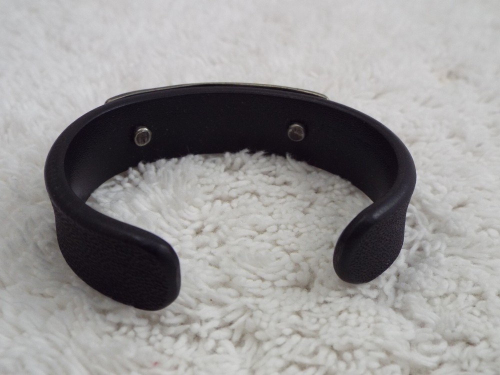 Black Leatherette Silvertone Cuff Bracelet (A50)
