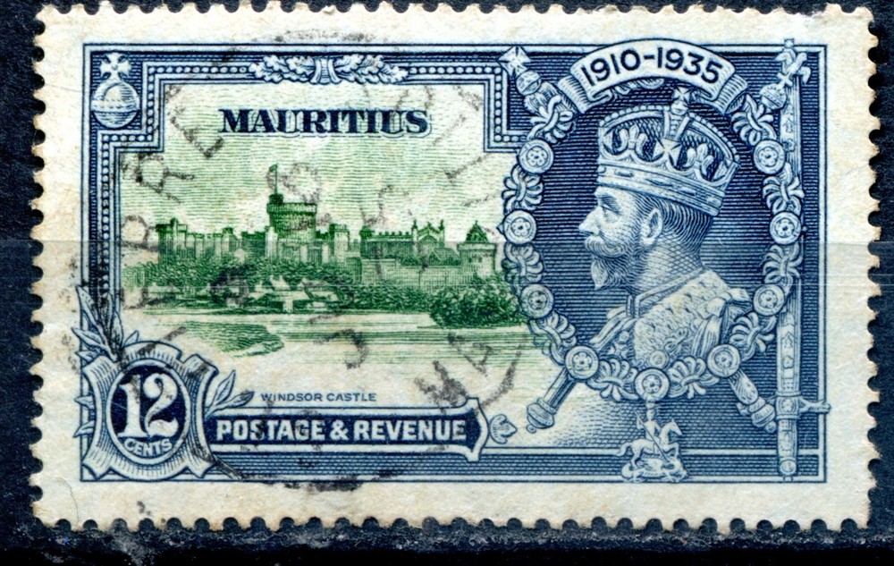 1935 Silver Jubilee Mauritius postmarks - ST PIERRE ON 12C