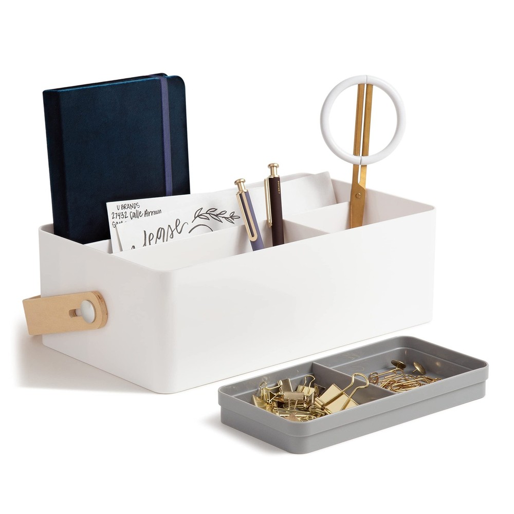 U Brands Mod Caddy Desktop Organizer, Office Supplies, White, with Removable...