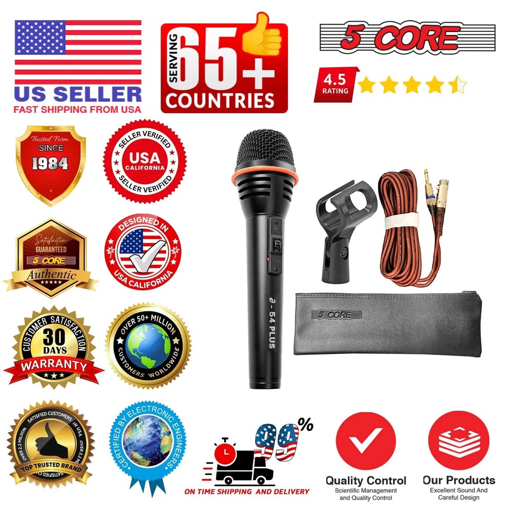 5Core Microphone 3Pc Dynamic Metal Mic Karaoke Singing XLR Handheld Microfono
