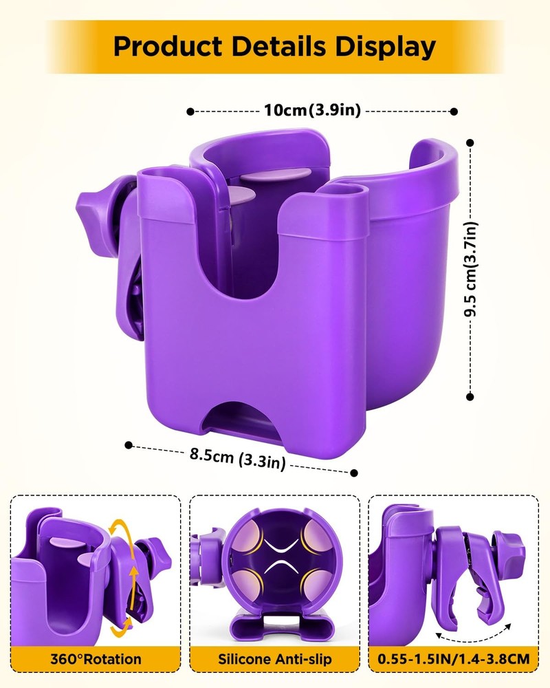 Universal Stroller Cup Holder with Mobile Phone Case, 2-in-1 Strollers Storag...