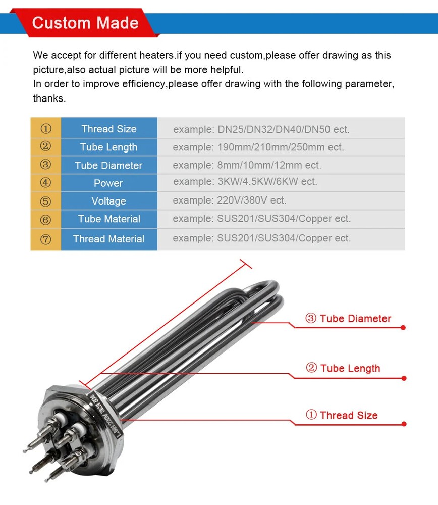 Water Heating Element Stainless Steel Probe Brewery Distilling Machine 220V 380V