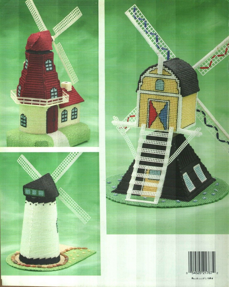 NEW WINDMILLS WITH MOVEABLE PADDLES 3 DESIGNS PLASTIC CANVAS PATTERN BOOK HTF